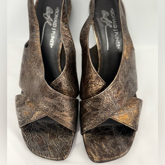 Donald J Pliner Nola Bronze Metallic Leather Open Toe Sling Heels Women’s Sz 8 - Picture 10 of 10